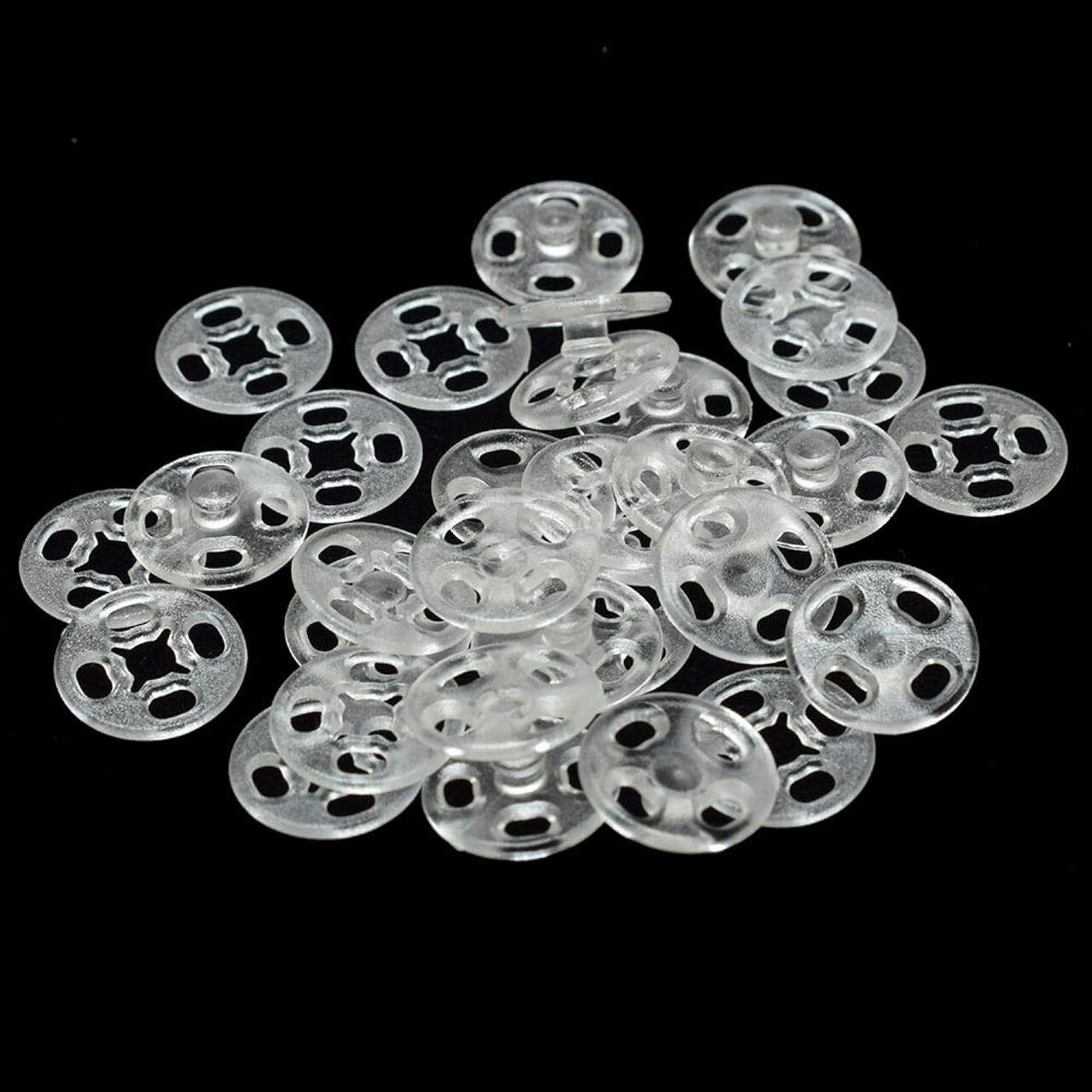 90 Set Plastic Snap Fasteners Buttons Invisible Sewing On Snap Buttons Kit, 10mm Fasteners for Bibs Diapers Crafts Shirts Clothing, Clear